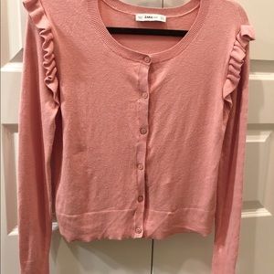 Zara ruffled pink cardigan
